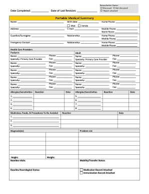 Portable Medical Summary Form