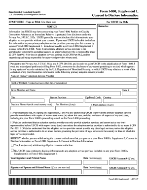 USCIS Form I-800 Supplement 1 Consent to Disclose Information