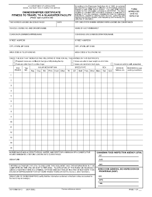 USDA Owner/Shipper Certificate