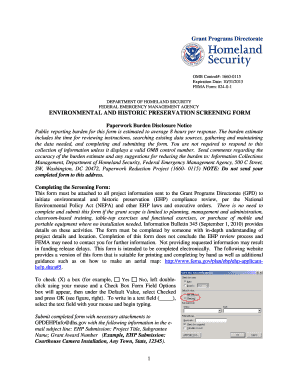 FEMA Environmental and Historic Preservation Screening Form