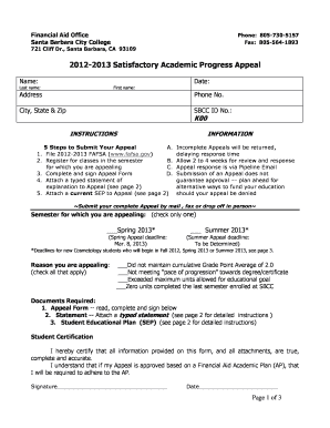 2012-2013 Satisfactory Academic Progress Appeal