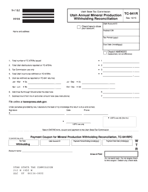 Utah Annual Mineral Production TC-941R Form