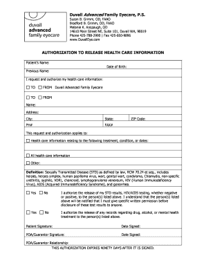 Authorization to Release Health Care Information