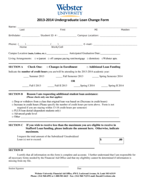 Webster University Loan Change Form