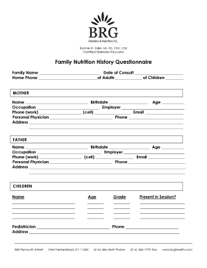 Family Nutrition History Questionnaire