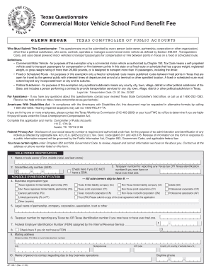 Texas Commercial Motor Vehicle School Fund Benefit Fee Questionnaire
