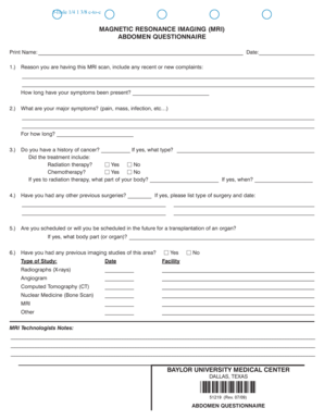 MRI Abdomen Questionnaire