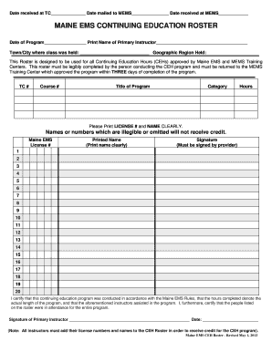 Maine EMS Continuing Education Roster