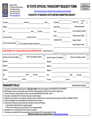 SF State Official Transcript Request Form