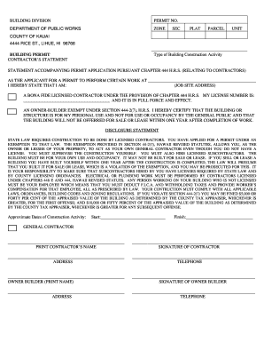 Hawaii Owner-Builder Permit Application