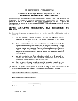 USDA Debarment Certification Form