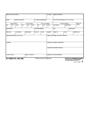 DA Form 2122 Record of Interment/Inurnment