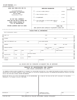 Philadelphia Police Records Check Request