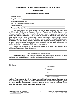 New Mexico Unconditional Waiver and Release Upon Final Payment