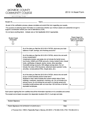 2013-14 Student Asset Verification Form