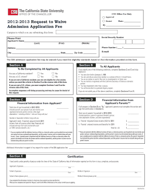California State University Admission Application Fee Waiver Form