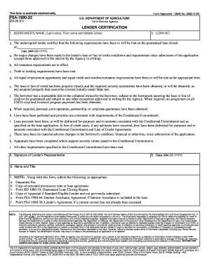 USDA Lender Certification Form