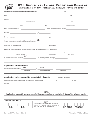UTU Discipline Income Protection Program Application