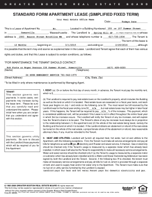 Massachusetts Apartment Lease Agreement