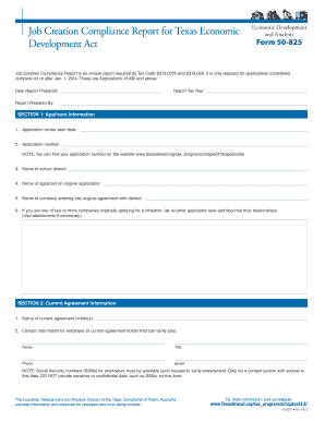 Texas Job Creation Compliance Report Form 50-825