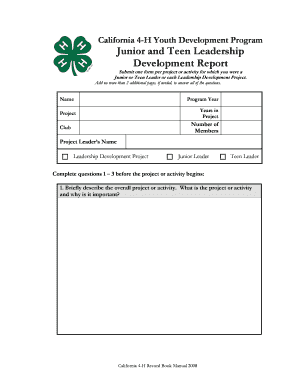 California 4-H Junior and Teen Leadership Development Report