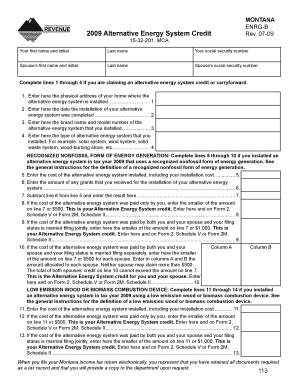 Montana Alternative Energy System Credit Form