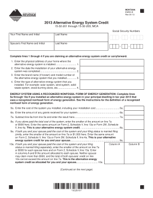 Montana Alternative Energy System Credit Form