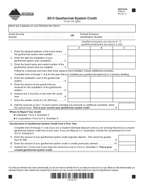Montana Geothermal System Credit Form
