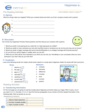 Happiness Study Worksheet