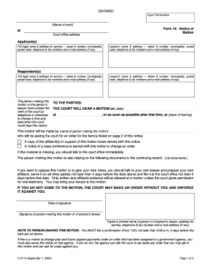 Ontario Form 14: Notice of Motion