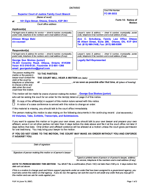 Ontario Notice of Motion