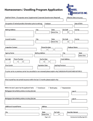 Homeowners Dwelling Insurance Application