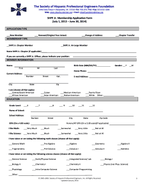 SHPE Jr. Chapter Membership Application Form