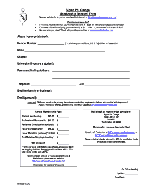 Sigma Phi Omega Membership Renewal Form