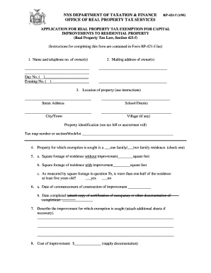 NYS Real Property Tax Exemption Application