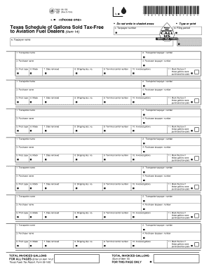 Texas Schedule of Gallons Sold Tax-Free to Aviation Fuel Dealers