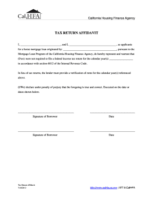 California Tax Return Affidavit