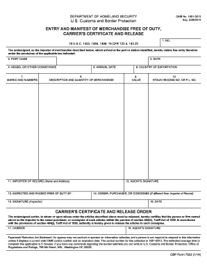 US Customs and Border Protection Form 7523