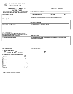 Michigan Candidate Committee Cover Page