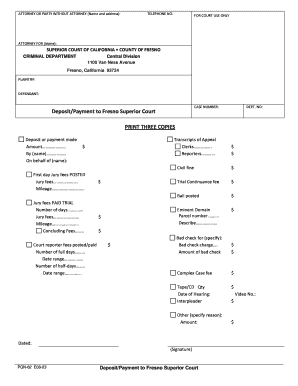 Deposit Payment to Fresno Superior Court