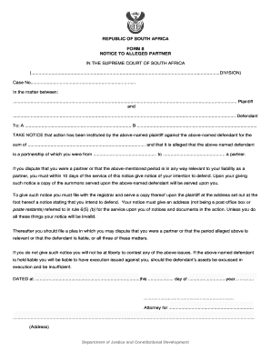 Notice to Alleged Partner Form 8