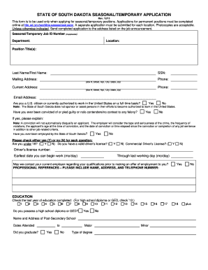 South Dakota Seasonal Temporary Job Application
