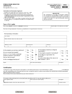 Connecticut Foreclosure Mediation Certificate