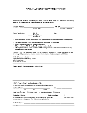 UNO Undergraduate Application Fee Payment Form