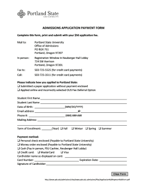 Admissions Application Payment Form