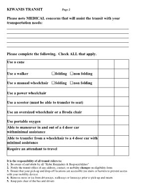 Kiwanis Transit Medical Concerns Form