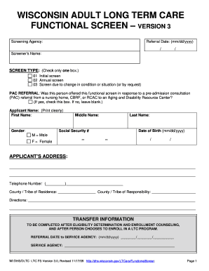 Wisconsin Adult Long Term Care Functional Screen
