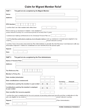 Claim for Migrant Member Relief