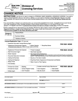 New York State License Change Notice Form