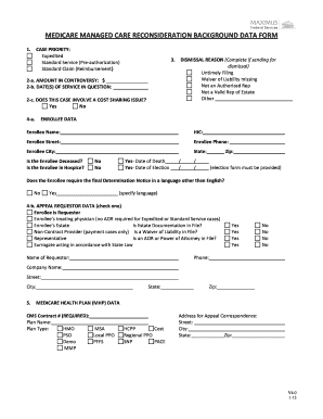 Medicare Managed Care Reconsideration Background Data Form